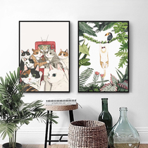 DIY digital oil painting modern living room dining room niche cat hand painted oil painting children cute pet illustration triple