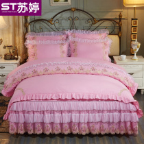 New summer princess Korean lace four-piece cotton double bed bedding bed skirt cotton quilt cover bedspread