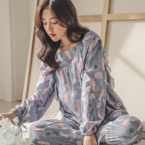 New pajamas womens cotton silk two-piece set of artificial cotton spring and autumn long sleeves thin Japanese sweet home clothes can go out