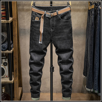 Black jeans mens autumn and winter slim feet Korean trend versatile mens stretch casual straight long pants