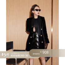 Z boss high-set composite process velvet suit jacket acetate splicing turquoise collar straight cylinder Western-style clothes