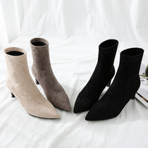 Boots with skirts Spring and autumn shoes 2020 popular net red skinny boots Short tube fashion boots womens tide wild