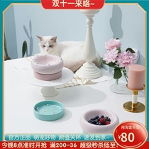 Mochi cat cat bowl ceramic protection cervical vertebra dog cat food double bowl dual-use food bowl rice bowl rice bowl cat supplies