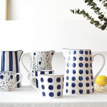 Japanese hipster blue and white color ceramic wave spot cold kettle Stripe Mark water cup high temperature large capacity teapot