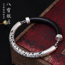 S990 pure silver black sandalwood bracelet woman handmade retro national wind silver bracelet open to girlfriend mom