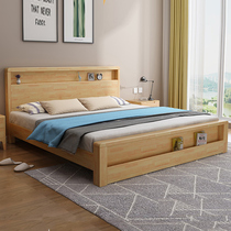 Solid wood bed 1 8 m modern minimalist Nordic double bed master bedroom 1 5 m High case storage bed Economy type Single beds