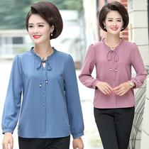 Mothers autumn clothing suit in old age womens clothes foreign air Two sets middle-aged woman button long sleeve T-shirt