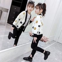 Girl sweater cardigan coat 2021 new autumn childrens knitted coat girl foreign-style mink velvet thread coat tide