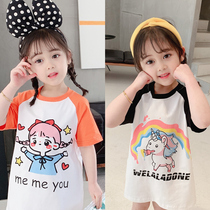 Childrens clothing 2020 new summer girls base shirt childrens short sleeve T-shirt skirt womens baby coat summer cotton T-shirt