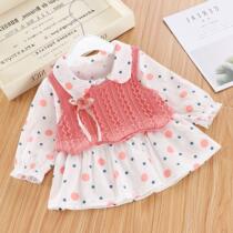 826 boutique children light autumn long-sleeved shirt with wool vest two-piece set