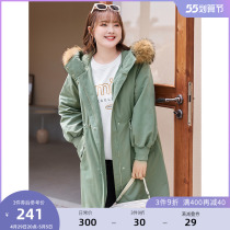 (Qingkura RMB300 ) Large-size womens dress cotton suit jacket Winter three-in-one ins Port Wind faction overcomes the long-style coat