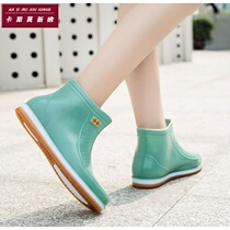 Womens spring rain boots Womens warm shallow mouth plus cotton plus velvet thick rain boots non-slip waterproof work rubber shoes low-top water shoes