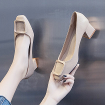 Small fragrant wind single shoes children 2021 New Autumn Spring and Autumn Joker heels middle heel shallow high heels fairy wind