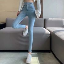 2021 New Spring Korean fashion high waist elastic tight Joker slim edge small foot pencil ankle-length pants tide