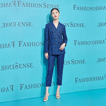 Zami Double Exclusion Button Series 2021 Fall New Blue Plaid Suit Suit Woman Temperament Professional West Suit Autumn Winter