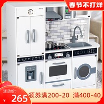 Export wooden house children's kitchen toy set baby little girl cooking stove simulation kitchen utensils sound and light