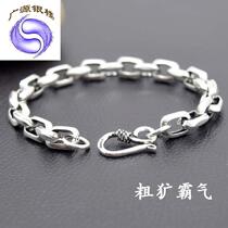 925 pure silver bracelet male overbearing Taijiao Bracelet Women Casual Coarse fashion Japan-Japan Neutral Retro Lovers Bracelet