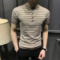 Thin real wear~2021 new striped short-sleeved polo shirt men slim summer trend lapel t-shirt men Paul