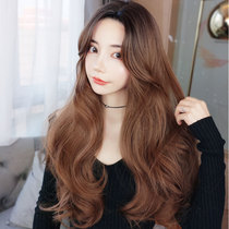 Wig long hair long curly hair big wave natural lifelike full head Net red round face fluffy head wig set
