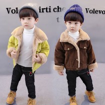 Boys corduroy jacket 2021 new velvet thickened girls jacket male baby autumn and winter Korean version of the child tide