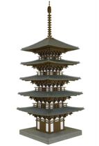 Japan hand-assembled SANKEI Liuli Temple five-heavy Tower model tenon structure art crafts