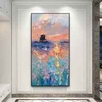 Hand-painted oil painting sunrise scenery porch decorative painting modern simple abstract three-dimensional background wall large light luxury hanging painting