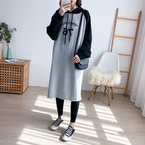 Lactation-feeding dress in autumn and winter outfit wearing hot moms long loose cotton-feeding dress tide