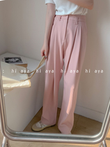 Pink Suit Broadlegged Pants Woman High Waist Pituitary Straight Drum Mopping Long Pants Design Sensation Small Crowd Casual Pants female tide