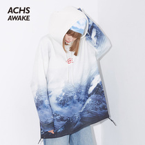 ACHS AWAKE national tide autumn snow mountain gradient loose leisure couple trend hooded sweater