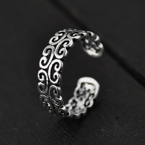 Retro Thai silver National style original hand decoration ancient vine pattern ring small personality hollow auspicious cloud ring jewelry female
