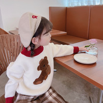 OKAIDI French girl sweaters 2021 new baby cotton suede blouses children autumn and winter clothing line clothes needling jersey