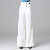 Dambao Roo High Waist White Woman Morden Dance Pants Loose ballroom Pants National Mark Dance Pants Trousers Long Pants Dance Pants