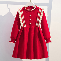 Korean girls' dress spring and autumn 2022 children's red dancing princess skirt little girl fashionable sweater skirt