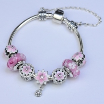 East Silver s925 Sterling Silver Bracelet Zircon Inlaid With Peach Blossom Color Bracelet Enamel