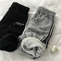 Plus velvet sports pants womens loose toe straight wide leg pants thick 2020 new casual pants children autumn and winter tide