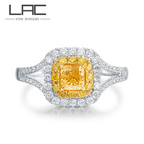 (Star with the same) LAC jewelry natural princess square yellow diamond ring 18K gold ring Female diamond ring yellow diamond f