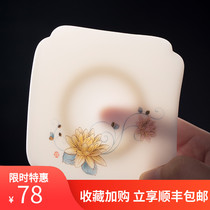  White porcelain sheep fat jade coaster Square tea mat Hand-painted enamel color teacup holder Ceramic Kung Fu tea set Dry bubble dish accessories