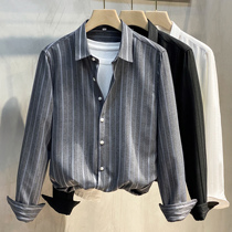 2020 autumn and winter New striped long sleeve shirt men Korean version of non-iron anti-wrinkle business casual shirt handsome dress