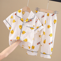 Childrens pajamas Summer thin short-sleeved suit Cotton gauze spring and summer girls baby air conditioning clothes Boys home clothes