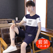 Youth short-sleeved shorts summer casual suit mens trend handsome students running sportswear Ice Silk two-piece set