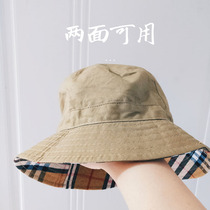 Double-sided parent-child hat 2021 spring and summer new plaid men and women baby children fisherman hat basin hat sunscreen hat tide