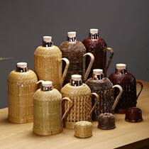 Home rattan Vintage Antique nostalgic hot water bottle Dowry wedding warm pot bamboo woven retro water bottle home kettle