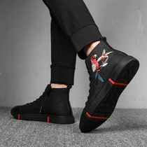 2021 autumn new fashion shoes winter Korean version plus velvet warm embroidery high-top shoes casual canvas shoes trend shoes