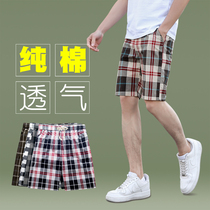 Grid shorts men summer leisure five pants loose home breathable pajamas daddy middle-aged cotton pants