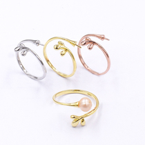 s925 silver-plated ring accessories empty tray pearl ring holder accessories diy Live mouth adjustable leaf semi-finished products