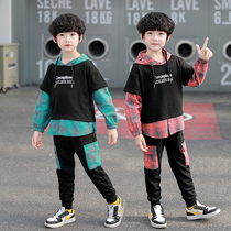 Boys spring set zhong da tong boys sweater hooded sportswear children autumn trend of Western style two-piece set