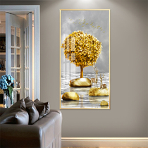 Stone comes when fortune turns fortune Tree deer entrance decorative painting Vertical version of light luxury crystal porcelain painting Entrance mural hanging painting