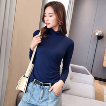 2020 new autumn Net red womens ins long sleeve T-shirt jacket pile collar high collar skinny color base shirt Women