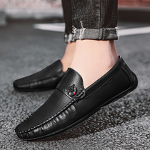 Forest Wolf summer breathable mens shoes Han version genuine leather bean-bean shoes One foot pedal sloth man casual leather shoes driving shoes