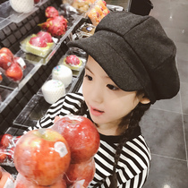 Korean version of boys and girls childrens cap painters hat big childrens fur octagonal newsboy retro beret keep warm